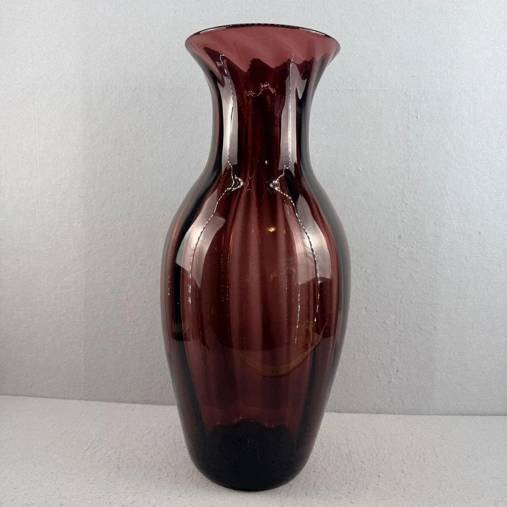 Vintage Blenko 9313 Amethyst Optic Architectural Floor Vase MCM 22